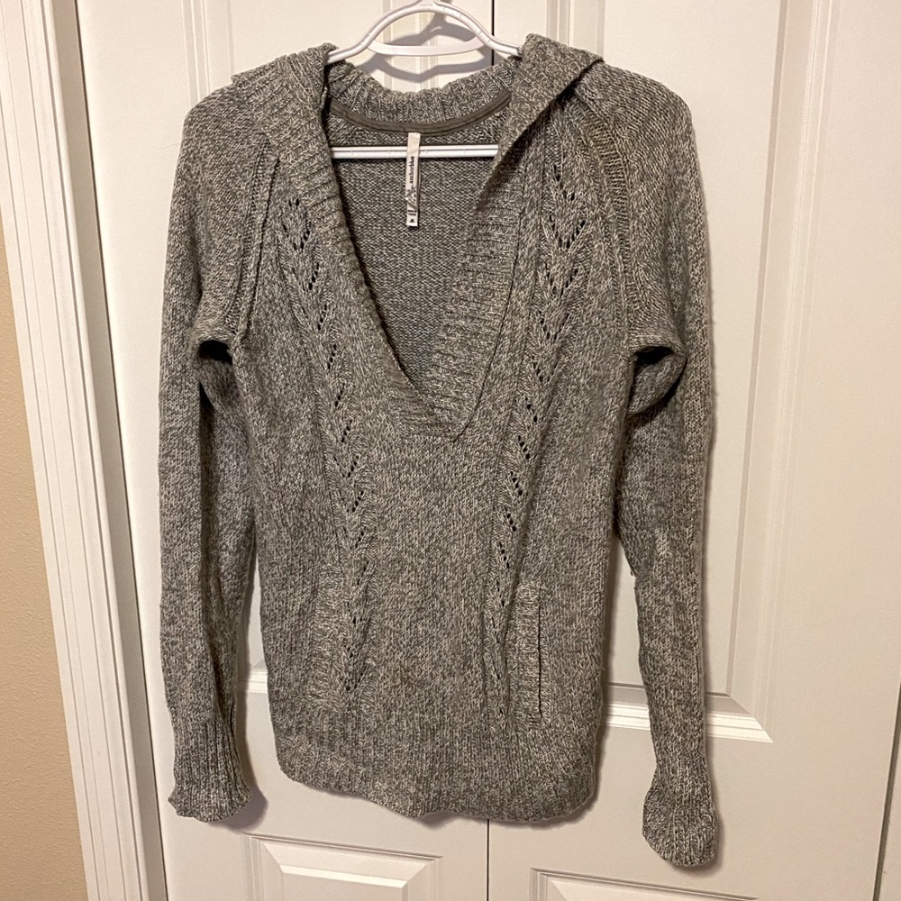 Heather Gray wide collar sweater with front pouch pocket